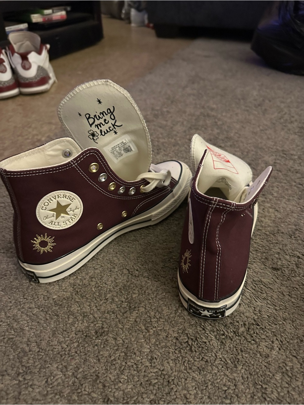 Converse Kids' High Top Sneakers - Burgundy with Sun Embroidery